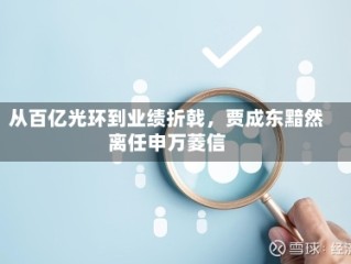 从百亿光环到业绩折戟，贾成东黯然离任申万菱信